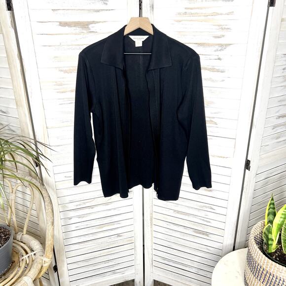 MISOOK Women's Size Petite Large Open Front Collared Knit Blazer Black Career - Picture 12 of 12